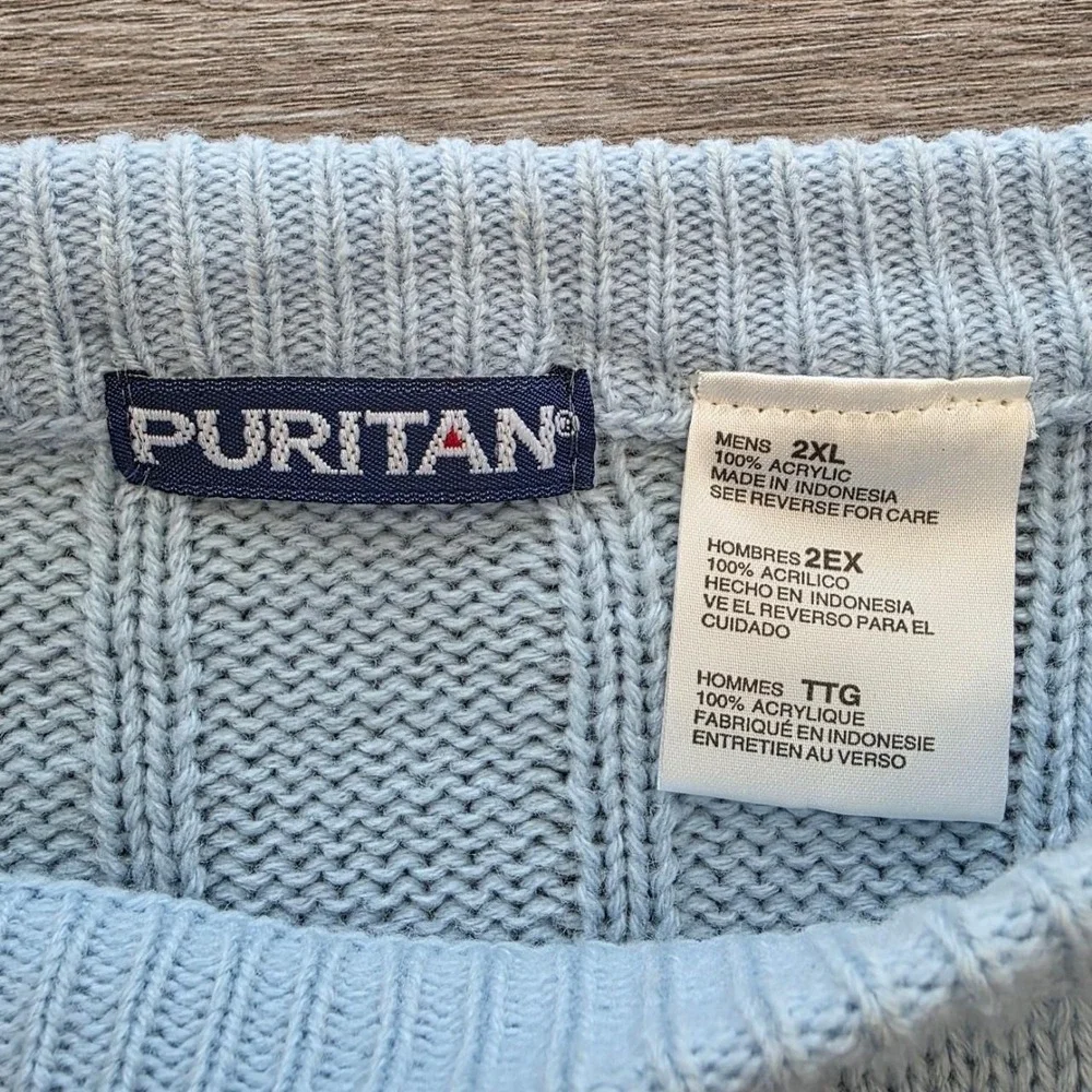 Vintage Puritan 90s Blue Ribbed Colorblock Crewneck Sweater Mens 2XL